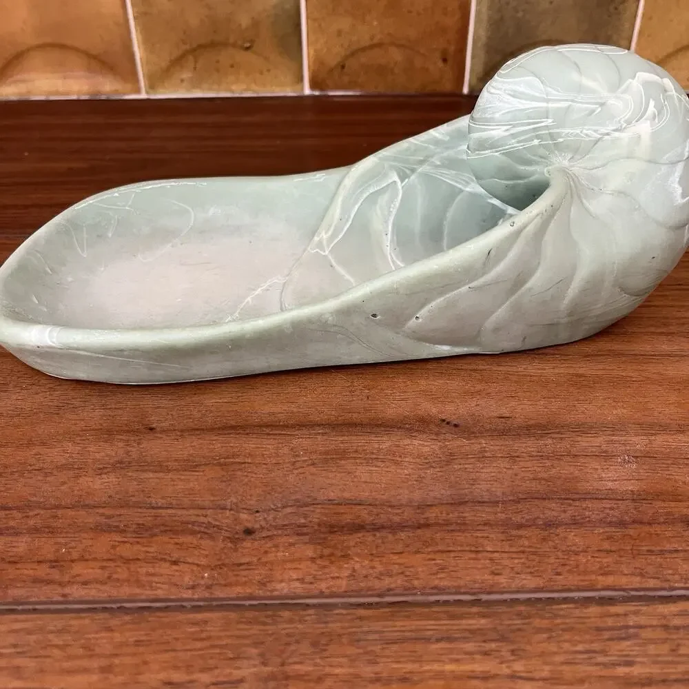 Vintage Dina Nautilus Shell Soapstone Dish Tray Light Green